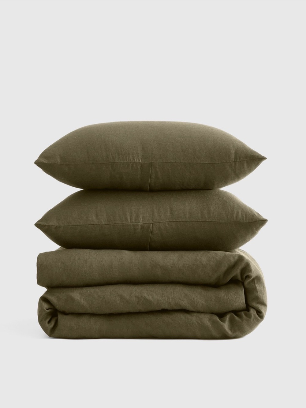 Quince European Linen Duvet Cover Set in Full/Queen, Dusty Olive
